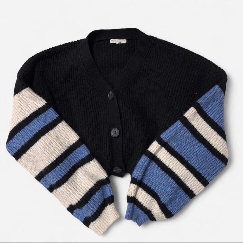 Urban Outfitters Black Cardigan with Blue and Cream Stripes